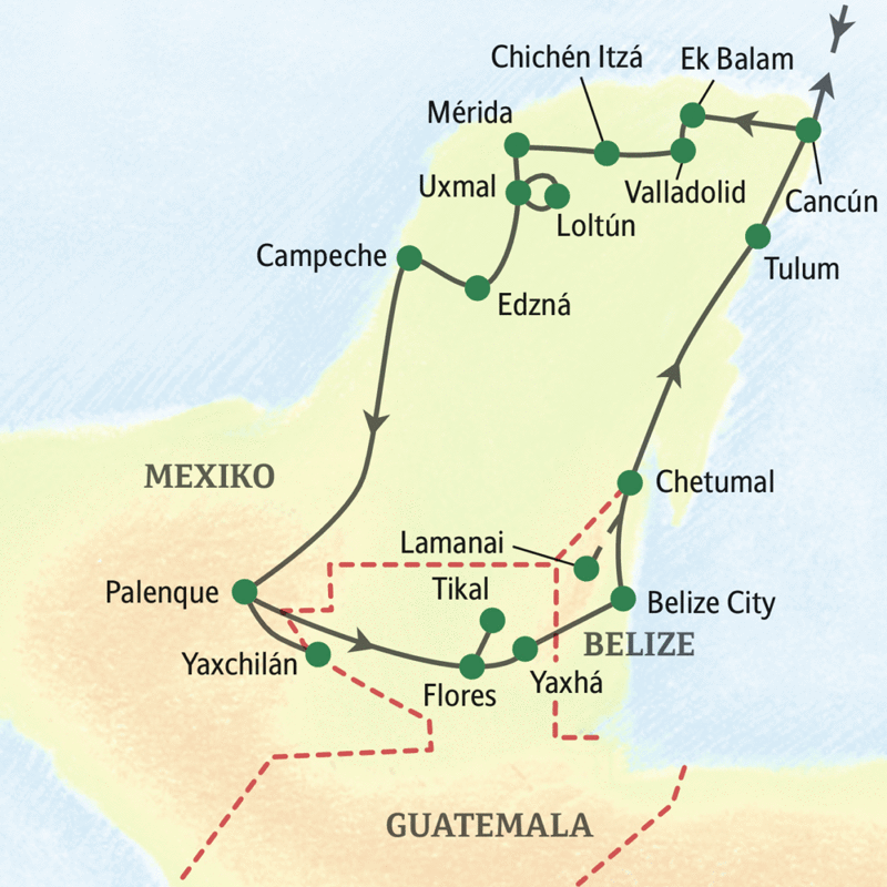 Mexiko Guatemala Belize Rundreise Karte